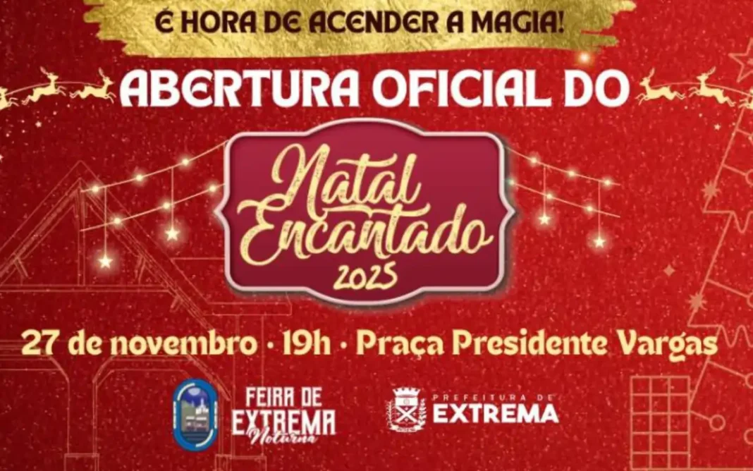 Abertura do Natal Encantado de Extrema ocorre nesta quinta-feira (27) durante a realização da Feira Noturna na Praça Presidente Vargas