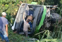 Ônibus cai de ponte após falha mecânica em Ouro Fino