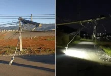 Veículo colide contra poste e impacta fornecimento de energia no bairro Ponte Nova, em Extrema