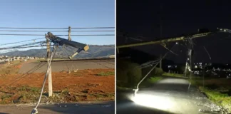 Veículo colide contra poste e impacta fornecimento de energia no bairro Ponte Nova, em Extrema
