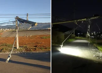 Veículo colide contra poste e impacta fornecimento de energia no bairro Ponte Nova, em Extrema